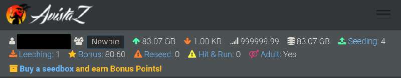 Screenshot of my avistaz homepage