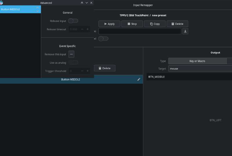 Screenshot of settings in input-remapper